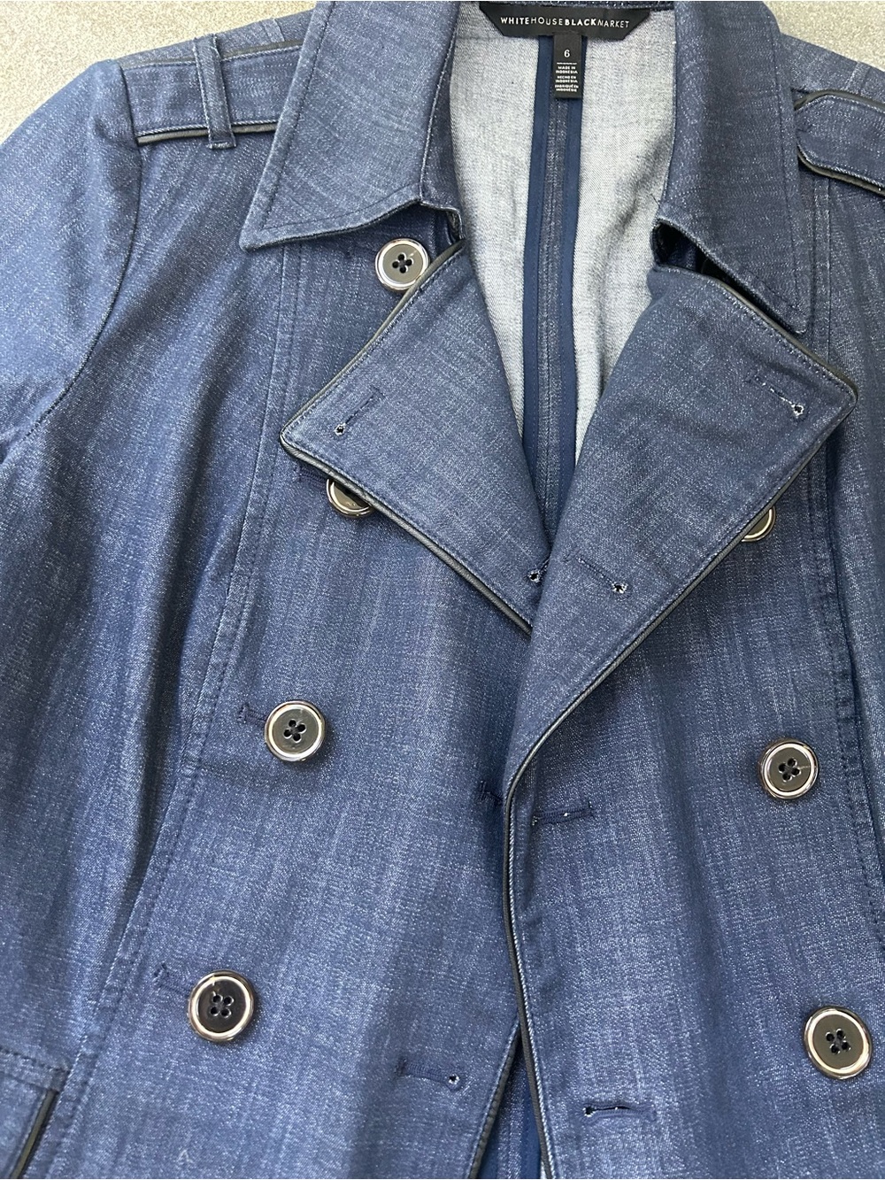 White House black market Navy Double-Breasted denim Cotton Jacket - Picture 3 of 5